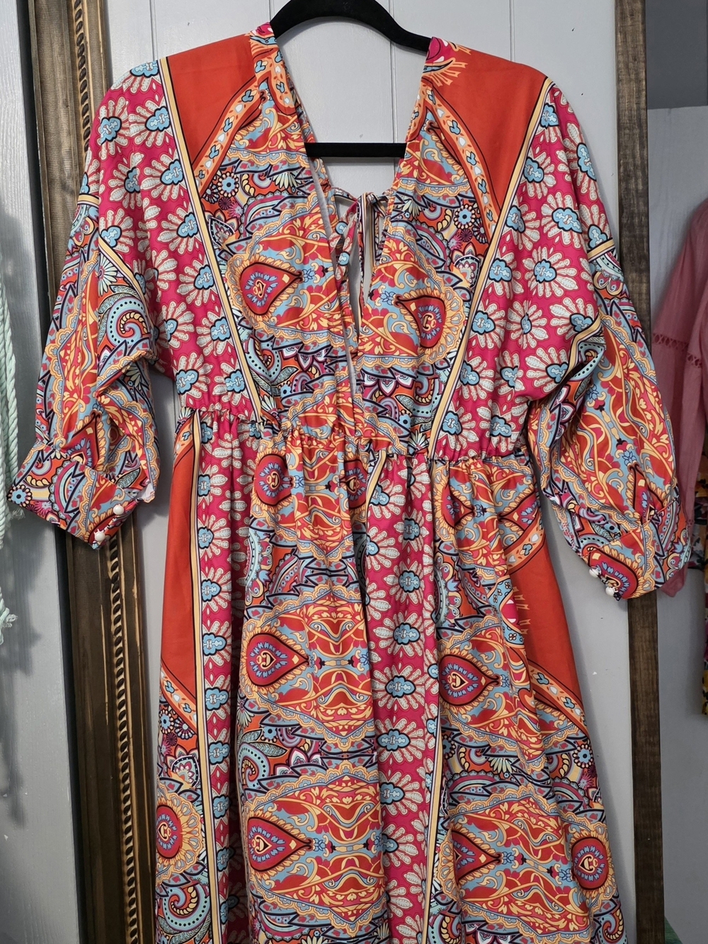 Source Unknown Pink & Orange Paisley Floral Midi Dress